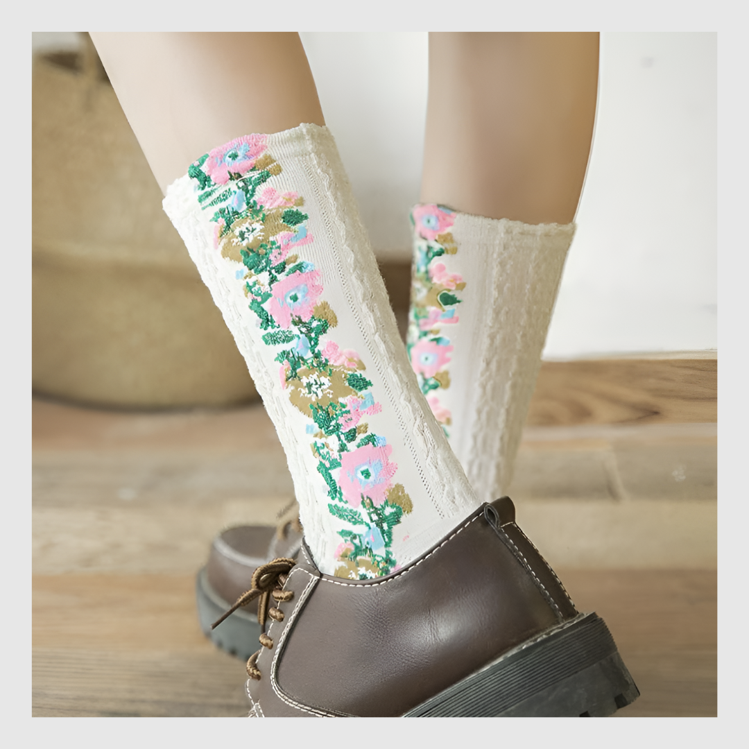 Pack 5 paire - Chaussettes à Fleurs Brodées Vintage