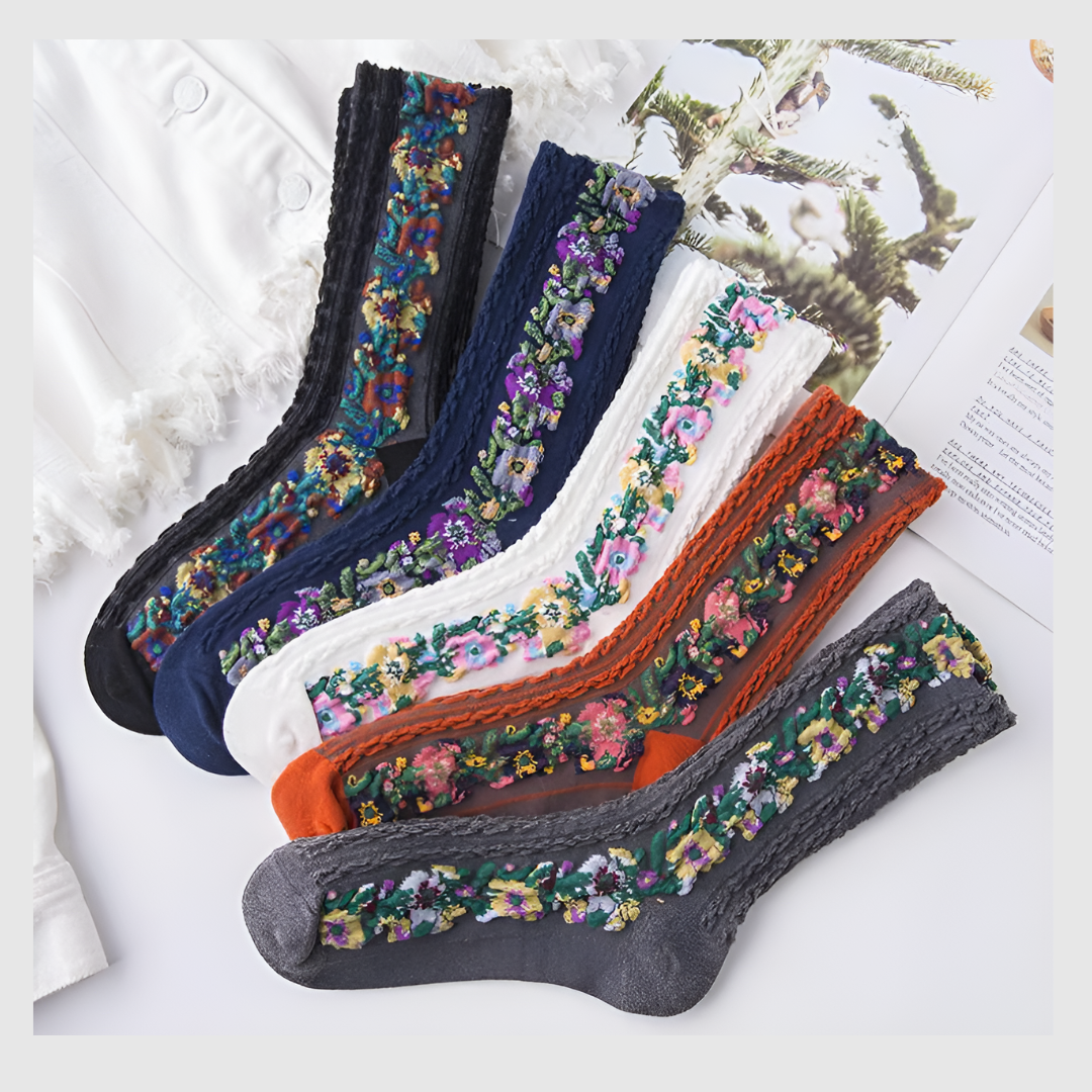 Pack 5 paire - Chaussettes à Fleurs Brodées Vintage