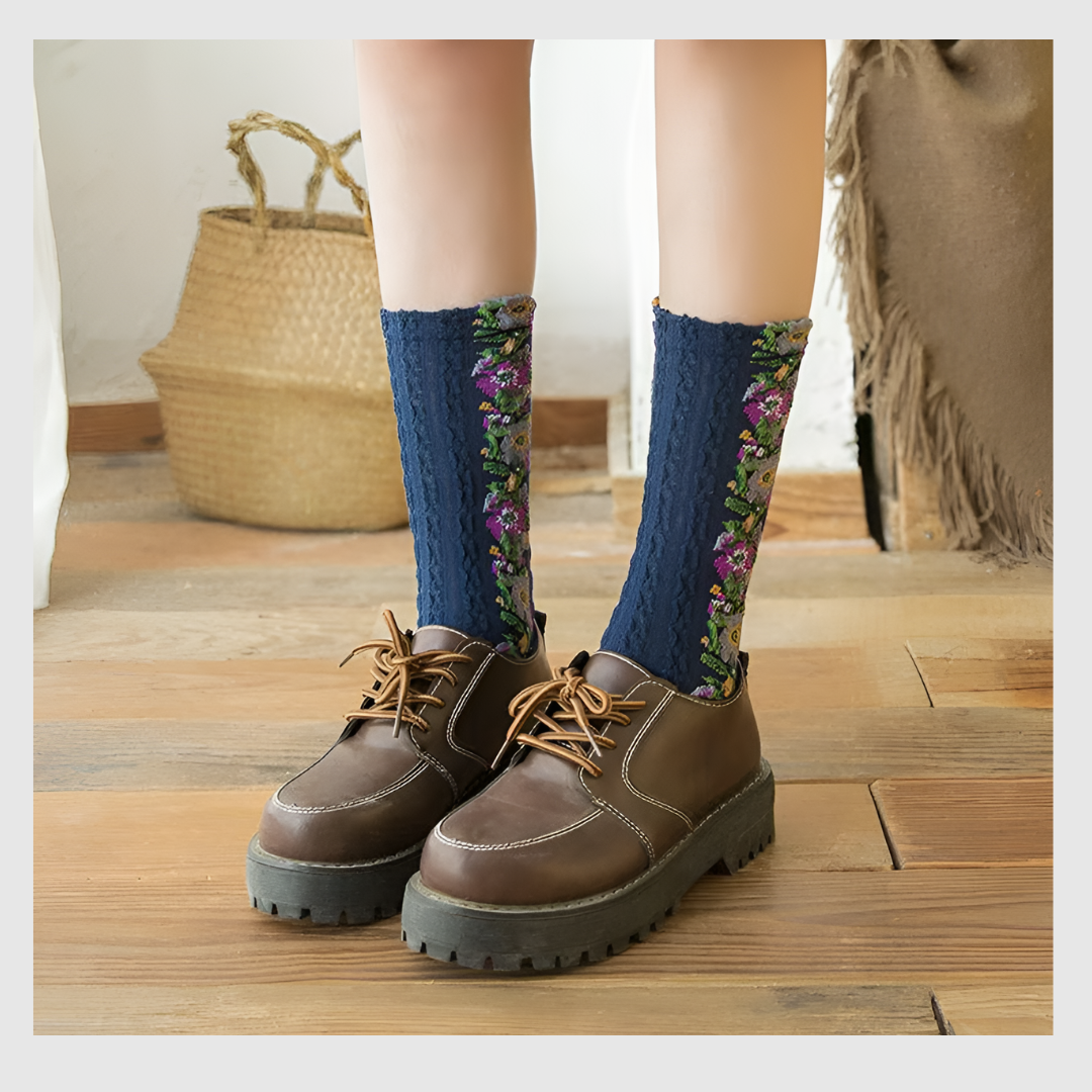 Pack 5 paire - Chaussettes à Fleurs Brodées Vintage